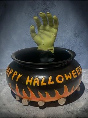 Vtg Y2k Happy Halloween Gemmy Industries Trick or Treat Monster Hand Candy Bowl